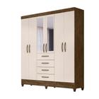 Guarda Roupa 6 Portas com Espelho New Avaí Castanho Wood Baunilha 896391 Moval