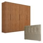 Guarda Roupa Atrice 6 Portas Amêndola com Cabeceira Luiza 140 cm Taupe Demartêz - DEMARTEZ