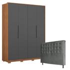 Guarda Roupa Attore 4 Portas Amêndola Grafito com Pés e Cabeceira Ana 140 cm Cinza Demartêz - DEMARTEZ