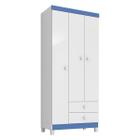 Guarda Roupa Baby Kids 3 Portas e 2 Gavetas Cor Branco Azul Incorplac