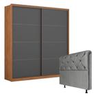 Guarda Roupa Belga 2 Portas Amêndola Grafito com Cabeceira Daiana 160 cm Preto Demartêz - DEMARTEZ