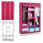 Guarda roupa cabideiro portatil prateleiras dobravel armario arara grande organizador camping rosa - Tempo Real