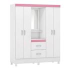 Guarda Roupa Capelinha Lord 4 Portas Flex Branco/Rosa com Espelho - Demóbile