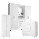 Guarda Roupa Casal 2218 Multiuso 6020 E Cômoda 8000 Branco Brilho Com Pés - Araplac - ARAPLAC MÓVEIS