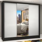 Guarda-roupa Casal 3 Portas com Espelho Porto Plus Espresso Móveis Preto Off White