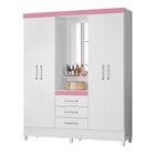 Guarda Roupa Casal 4 Portas Capelinha Pérsia c/ Espelho 43220 Branco Rosa Flex Demóbile - Rocha Móveis