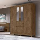 Guarda Roupa Casal 6 portas com espelho 2 gavetas Castanho Wood New Mafra - Moval