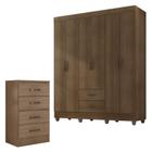 Guarda Roupa Casal 6 Portas e Cômoda 4 Gavetas Lite Carvalho Oak Móveis Leão - MOVEIS LEAO