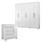 Guarda Roupa Casal 6000 e Cômoda 8000 Branco com Pés Reto News Araplac