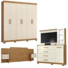 Guarda-roupa Casal Amarok 6 Portas com Cômoda Painel para TV até 43" mais Cabeceira extensível Recife