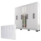 Guarda Roupa Casal B2348 com Espelho e Cabeceira Luiza 140 cm Branco - Araplac