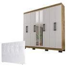 Guarda Roupa Casal B2348 Freijó Baunilha com Espelho e Cabeceira Luiza 140 cm Branco - Araplac