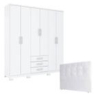 Guarda Roupa Casal Caju 6 Portas com Cabeceira Luiza 140 cm Branco Henn