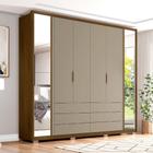 Guarda Roupa Casal Decorativo Meridiana 2 Portas c/Espelho e 6 Gavetas MDF/MDP Fendi/Havana G11 - Gran Belo