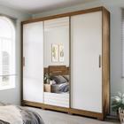 Guarda Roupa Casal em MDF 3 Portas de Correr com Espelho e Pés Búzios Panan Móveis