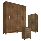 Guarda Roupa Casal Modena com Cômoda Cannes 5 Gavetas e Armário Multiuso Recife Malbec  Incorplac