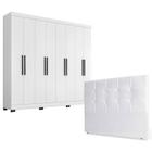 Guarda Roupa Casal Prime 1684 com Pés Reto News e Cabeceira Luiza 140cm Branco - Araplac