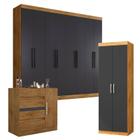 Guarda Roupa Casal Prime 1684 Cômoda 8000 e Multiuso 6020 Freijó Carbono - Araplac