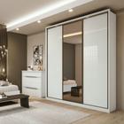 Guarda Roupa Casal Spazio Glass Branco com Espelho 3 Portas de Correr 6 Gavetas Lopas