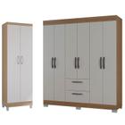 Guarda Roupa Casal Tóquio 6 Portas com Armário Multiuso 2 Portas Castanho Off White - Poquema - Poquema Industria