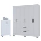 Guarda Roupa Casal Tóquio 6 Portas com Armário Multiuso 2 Portas Pequeno Branco Brilho - Poquema - Poquema Industria