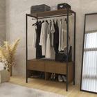 Guarda Roupa Closet Solteiro Industrial 2 Gavetas Imbuia Preto Ahri Steel Mobile