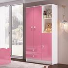 Guarda Roupa de Bebê 3 Portas 2 Gavetas Baby Móveis Percasa Branco/Rosa