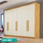 Guarda-Roupa De Casal 100% Mdf 6 Portas 4 Gavetas 11 Prateleiras Oslo Made Marcs Peroba/Off White