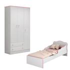 Guarda Roupa Doce Sonho 3 Portas 2 Gavetas e Mini Cama Branco com Rosa- QMOVI