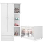 Guarda-Roupa e Berço Mini-Cama Infantil Doce Mel Branco