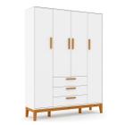 Guarda Roupa infantil 4 Portas e 4 Gavetas Nature 100% MDF Cor Branco Soft Eco Wood - Matic Móveis