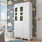 Guarda-Roupa Infantil 91,9cm 3 Portas 3 Gavetas com Janelas e Pés Ezra 100% MDF Espresso Móveis Branco