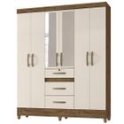 Guarda Roupa Itatiba 165cm 6 Portas Castanho Wood Off White com Espelho Moval