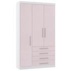 Guarda Roupa Modulado 132cm 3 Portas E 4 Gavetas Alpes Luciane Móveis Branco Pf Com Rosa Pf