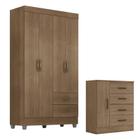 Guarda Roupa Solteiro 4 Portas e Cômoda 4 Gavetas e 1 Porta Lite Carvalho Oak Móveis Leão - MOVEIS LEAO