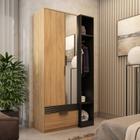 Guarda Roupa Solteiro com Espelho 2 Portas 1 Gaveta Capri Marafon Móveis Amêndoa/Preto