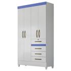 Guarda Roupa Solteiro Sobral 4 Portas e 4 Gavetas Flex Branco/Azul - PR Móveis