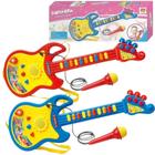 Guitarra Azul e Amarela Com Microfone Luz e Som - DM Toys