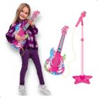 Guitarra Infantil Com Microfone E Pedestal Dm Toys Rosa