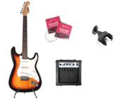 Guitarra land sunburst+cubo+encordoamento+suporte de parede