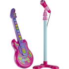 Guitarra Musical Infantil C/ Pedestal Microfone Rosa Menina