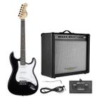 Guitarra Stratocaster + Cubo Amplificador E Pedal Footswitch Cor Preto Orientação Da Mão Destro - ONEAL