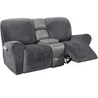 H.VERSAILTEX Velvet Stretch Recliner Couch Covers 6-Pieces Recliner Loveseat Capas para 2 Almofada Sofá Reclinável Sofá Reclinável Tampas Reclináveis Slipcovers Forma Equipada Grossa Macia Lavável, Cinza