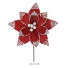 Haste Flor Bico Papagaio Nevada Vermelho e Branco 26cm