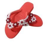 Havaianas bordada 5 flores vermelho rubi