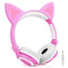 Headphone Gatinho Com Fio Branco/Rosa