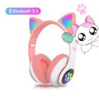 Headphone Orelha Gato Fone de Ouvido Infantil Bluetooth Dobrável Led P2 Fm