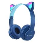 Headset Gato Orelha Luz Fone Infantil com fio e Bluetooth Azul Escuro