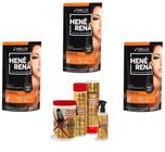 Hene Em Gel Rena Preto Natural 03x180gr Pouch+Brilho Magico Agua de Arroz Kit Tratamento 1kg Incolor