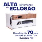 hocadeira Elétrica Automática ALTA PERFORNANCE DE ECLOSÃO PID 70 ovos Bivolt com 2 ventiladores e Ovovscópio